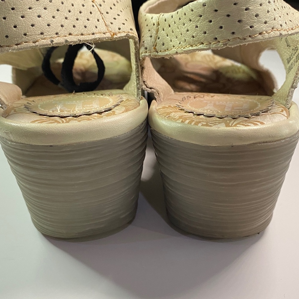 Fly London Wedge Leather Sandals Size 9 Cream Cut Out Perforated Lace Ups - Picture 5 of 16